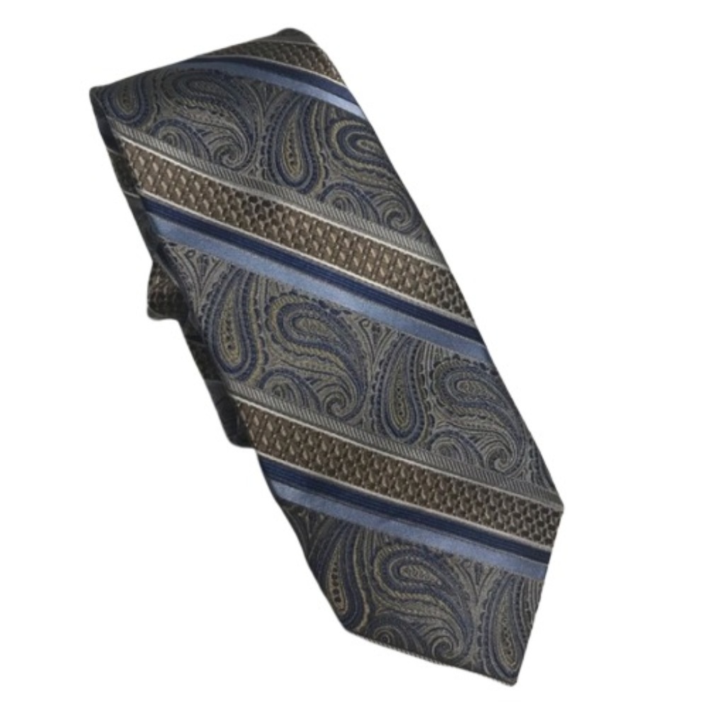 Pronto Uomo Platinum Silk Tie Blue Paisley